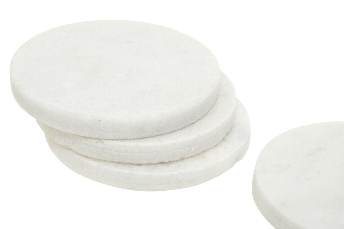 Kindia Set Of 4 White Marble Round Coasters