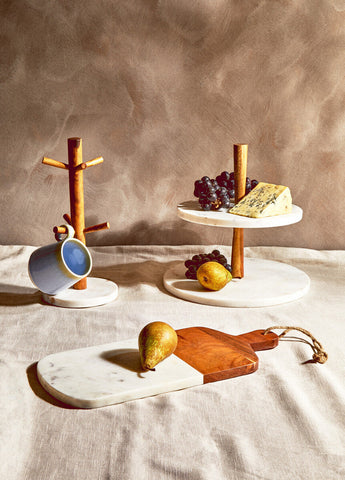 Monzaro Two Tier Marble and Acacia Wood cake stand