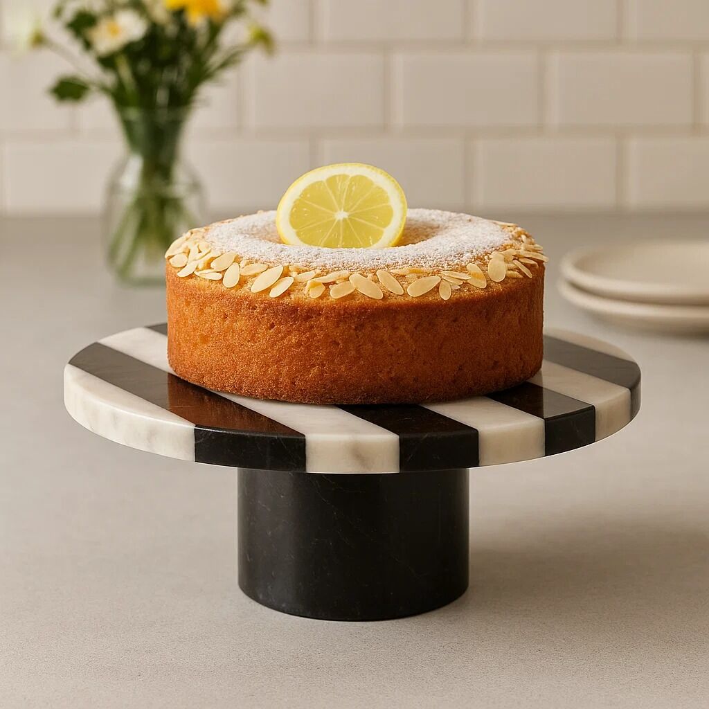 Soma Small Black and White Marble Round Cake Stand