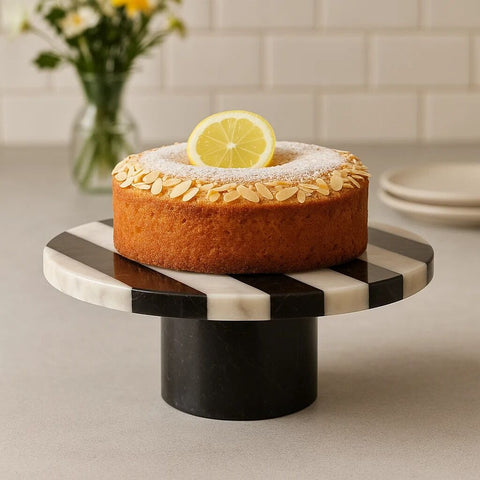 Soma Small Black and White Marble Round Cake Stand