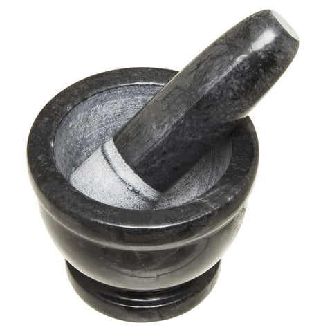 Marmore Black Marble Mortar And Pestle With Rim