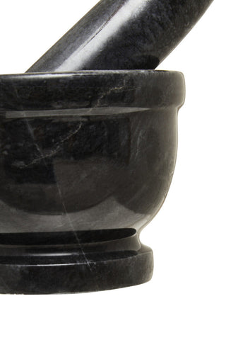 Marmore Black Marble Mortar And Pestle With Rim