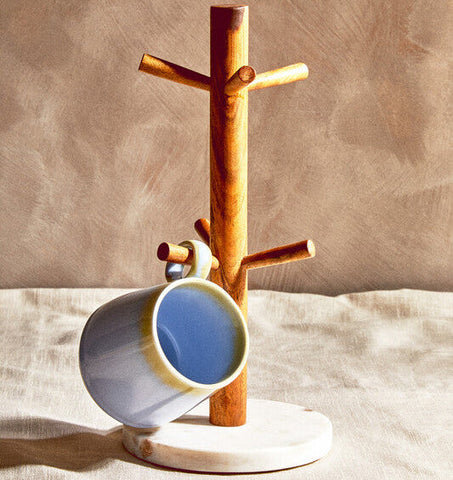 Monzaro Acacia Wood And White Marble Mug Tree