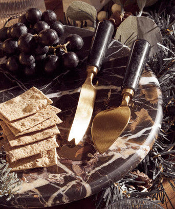 Marina Black And Gold Cheese Board And Knife Set