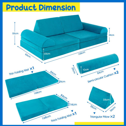6 Pieces Modular Convertible  Kids Play Couch Sofa-Blue