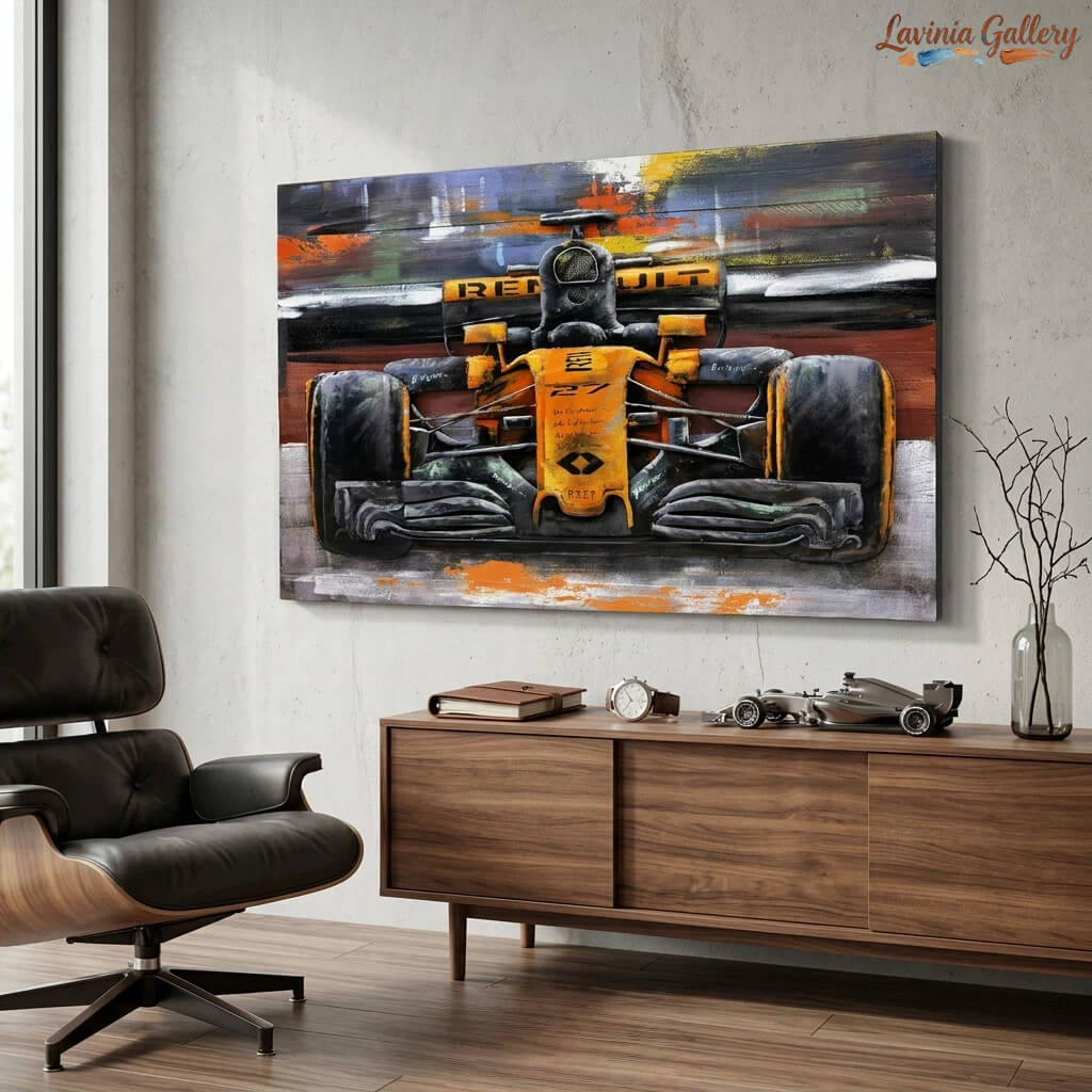 Handcrafted Race Car 3D Metal Wall Art for Home & Office Decor