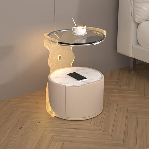 Hutton Round Bedside Table With Storage & Light Strip