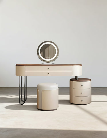 Juana Dressing Tables With Mirror, Solid Wood, Cream