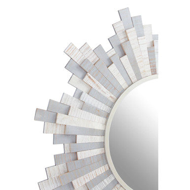 Sunburst Grey and White Wooden Wall Mirror