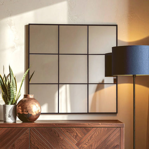 Grid Wall Mirror with Black Finish Frame | Oriel
