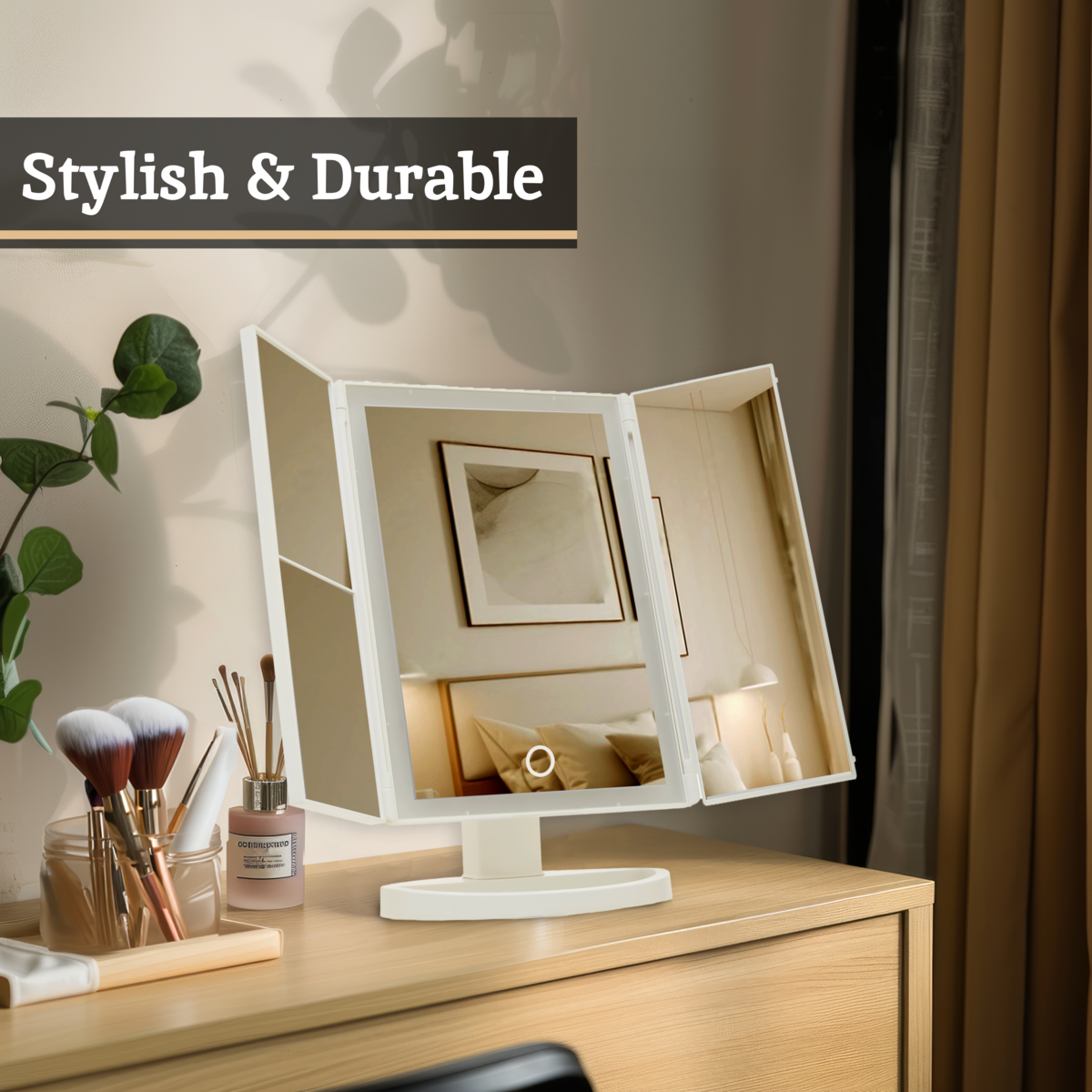 Cassini Tri Fold White LED Table Mirror