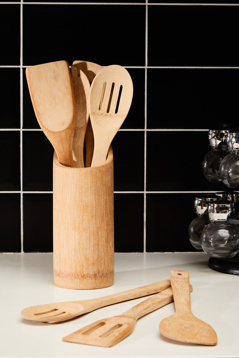 Aleki 6Pc Bamboo Kitchen Tool Set With Holder