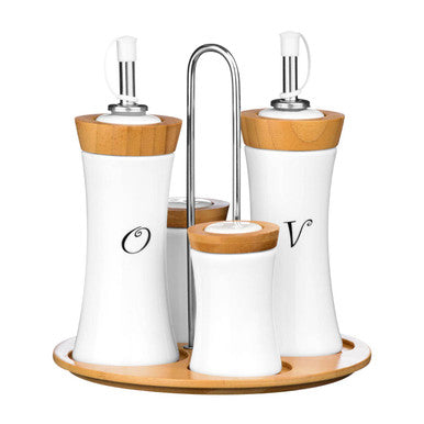 Dela 4pc Bamboo And Ceramic Condiment Set
