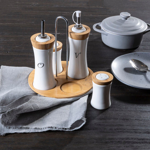 Dela 4pc Bamboo And Ceramic Condiment Set