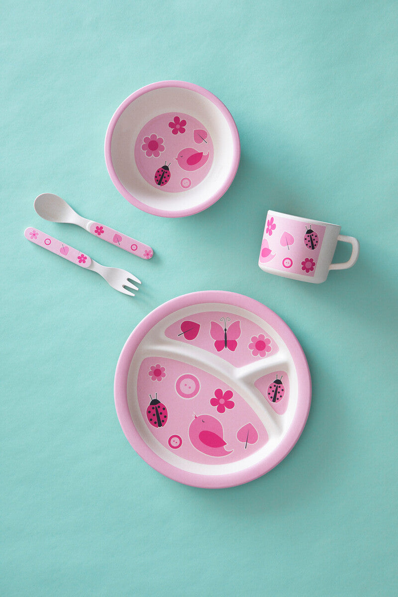 Eden Kids 5 Piece Pink Bamboo Dinner Set