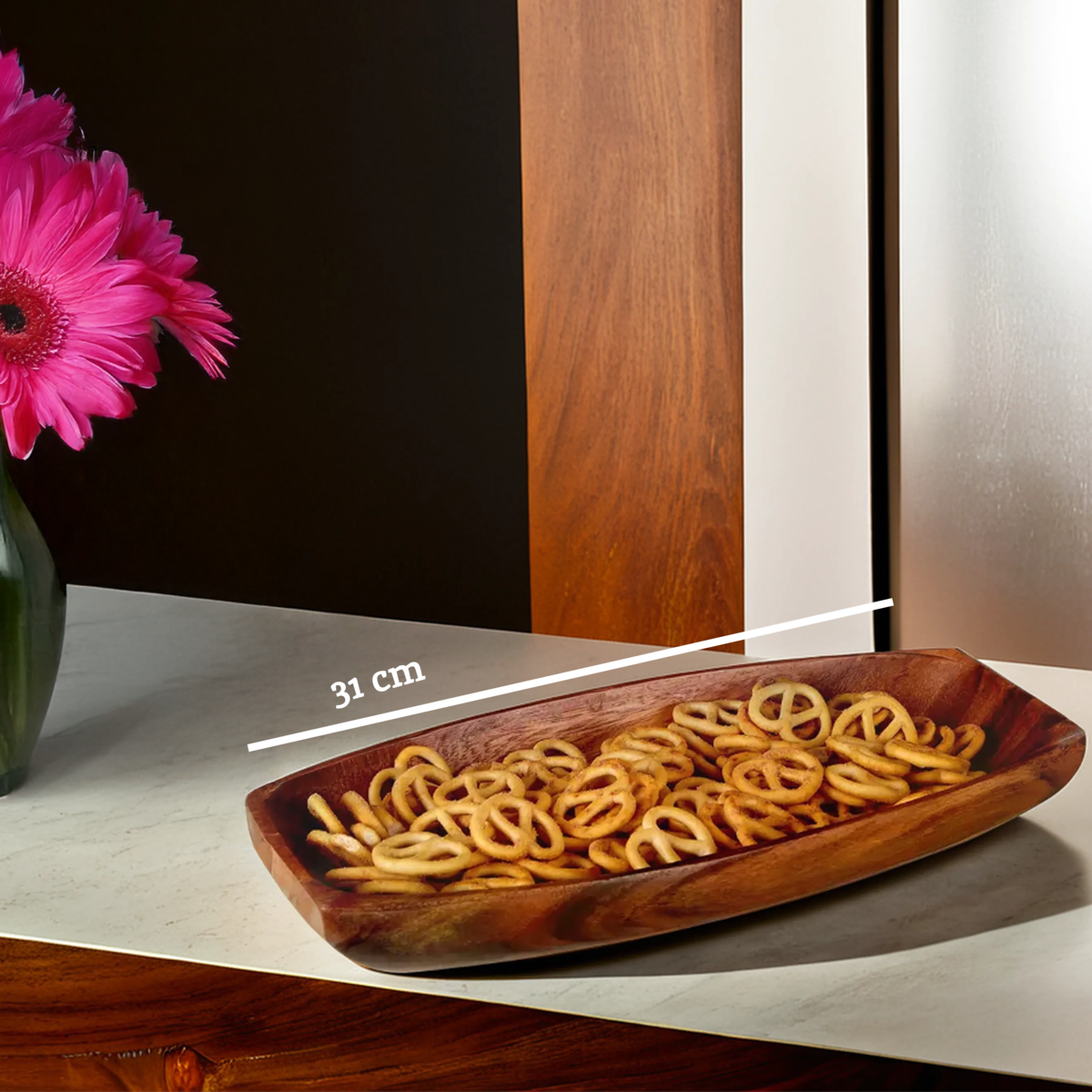 Kora Small Oblong Platter Dish In Acacia Wood