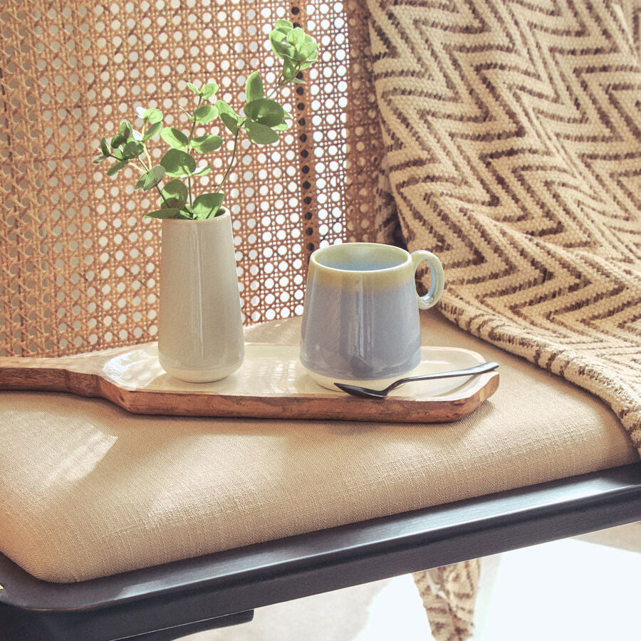 Kara Mango Wood Paddle Serving Board with White Enamel