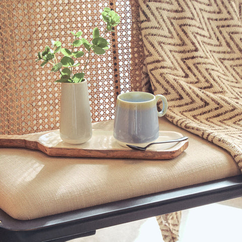 Kara Mango Wood Paddle Serving Board with White Enamel