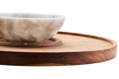 Kora Acacia Wood And White Marble Chip And Dip Platter