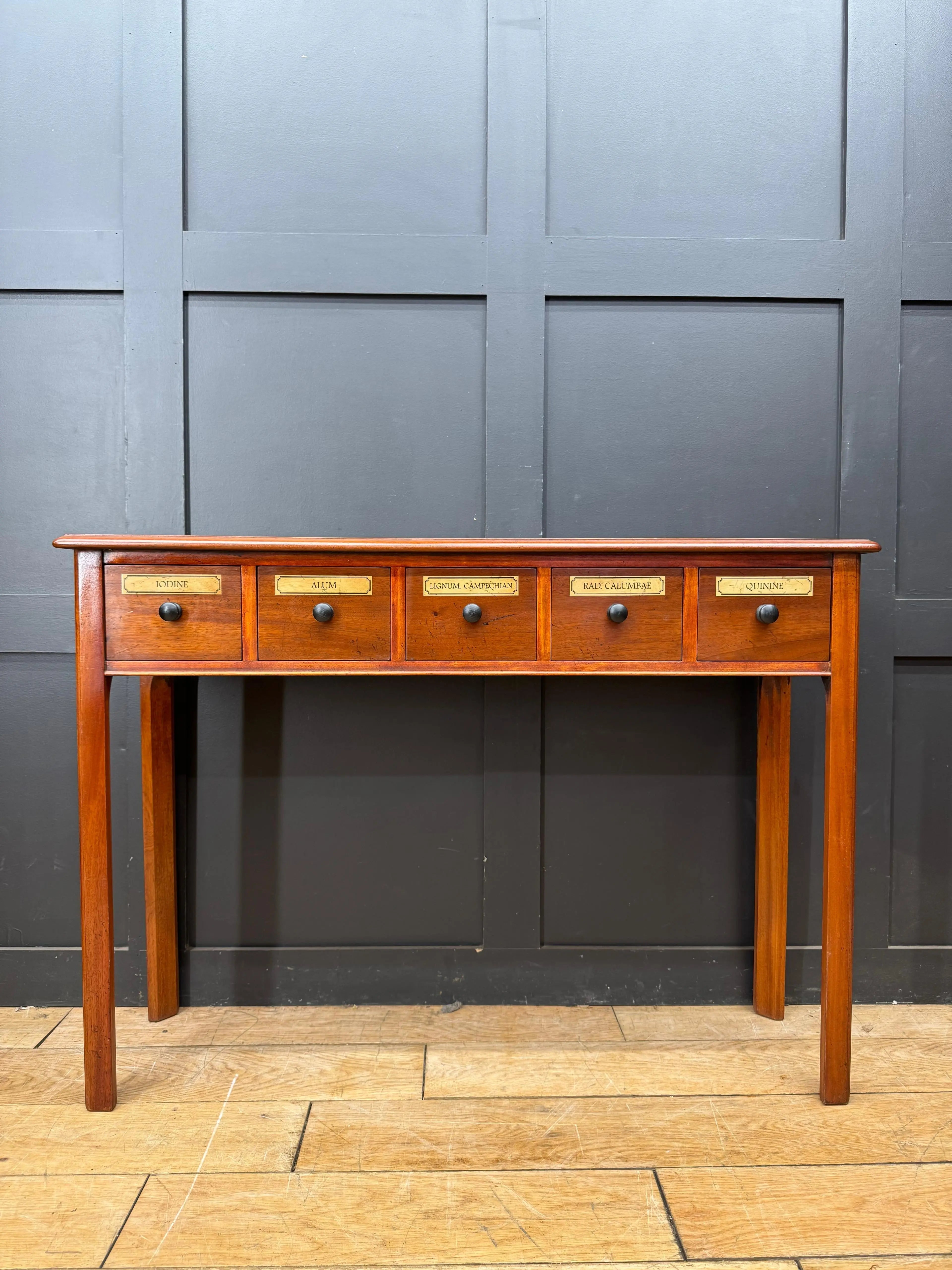 Vintage Mahogany Apothecary Style Five Drawer Console Hall Table Sideboard