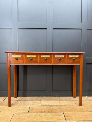 Vintage Mahogany Apothecary Style Five Drawer Console Hall Table Sideboard