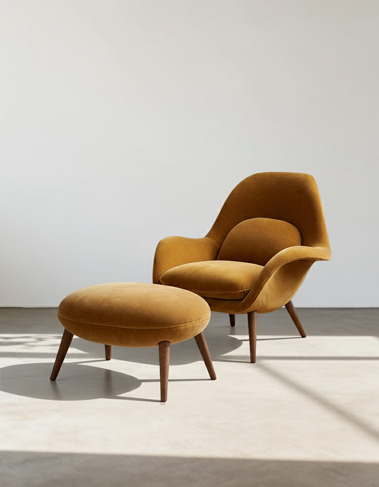 Swoon Lounge Petit Armchair And Stool, Brown, Wood Leg