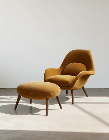 Swoon Lounge Petit Armchair And Stool, Brown, Wood Leg