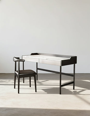 Zuriel Office Desk, White Sintered Stone