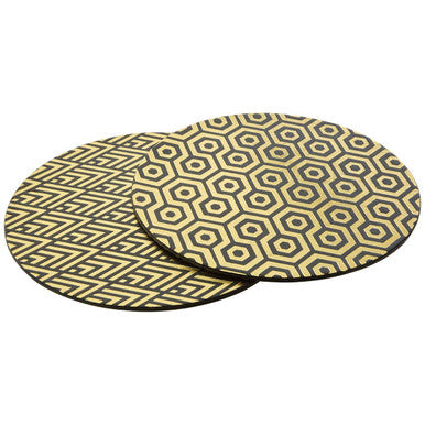 Geome Set of 4 Leather Effect Black and Gold Deco Placements