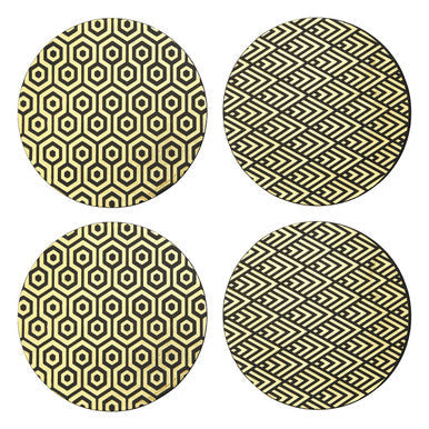 Geome Set of 4 Leather Effect Black and Gold Deco Placements