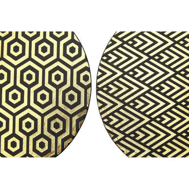 Geome Set of 4 Leather Effect Black and Gold Deco Placements