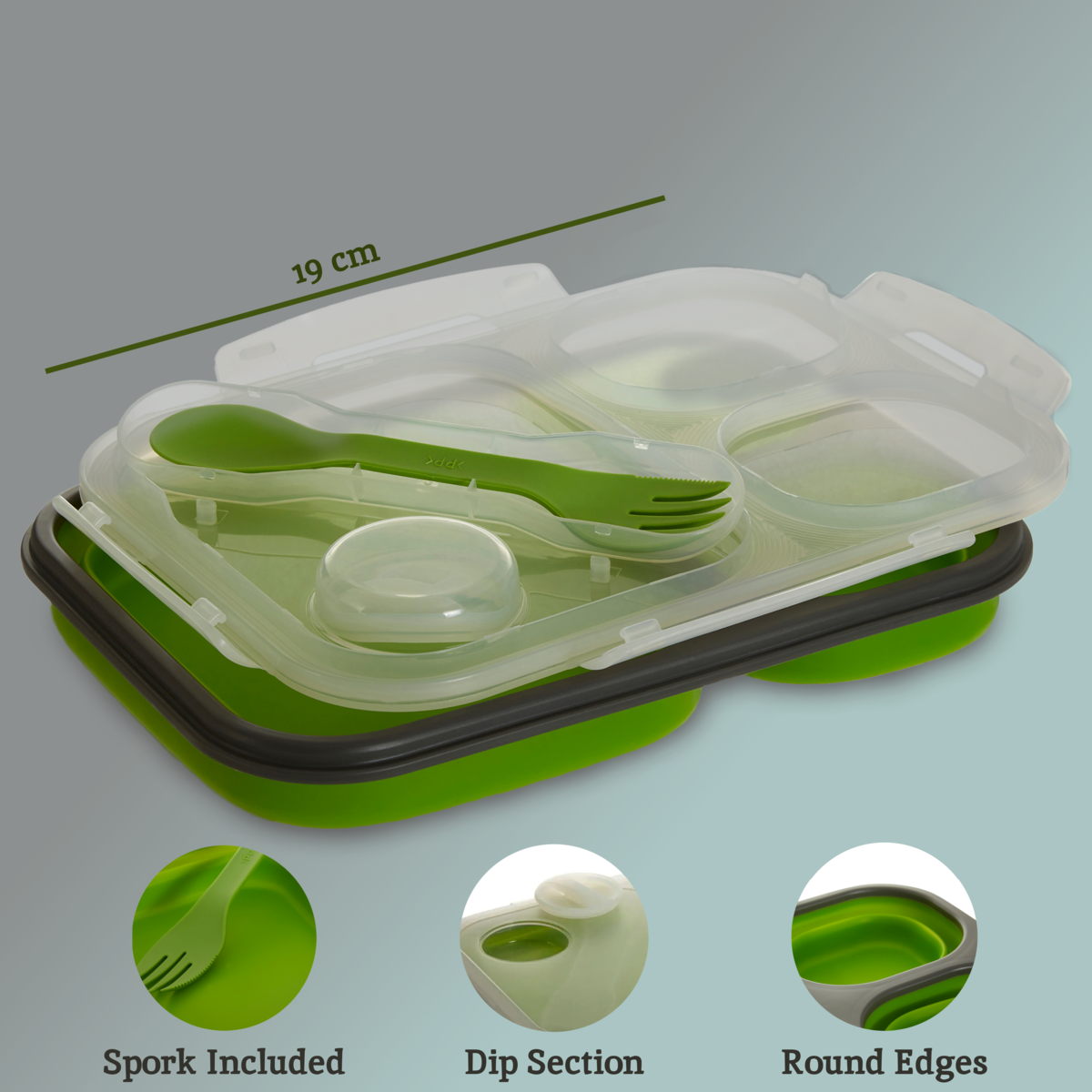 Grub Tub Green Collapsible Lunch Box With Spork