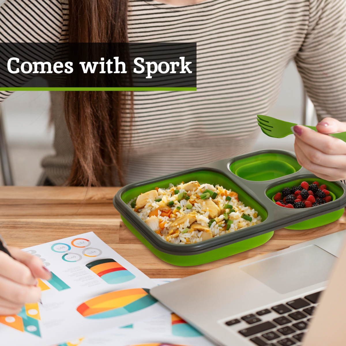 Grub Tub Green Collapsible Lunch Box With Spork