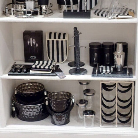 Set Of Three Clear And Black Storage Jars