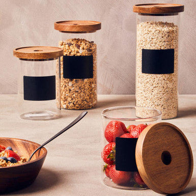 Tromso Glass Storage Jar with Acacia Lid and Chalkboard 1300 ml