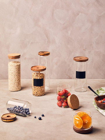 Tromso Glass Storage Jar with Acacia Lid and Chalkboard 1300 ml