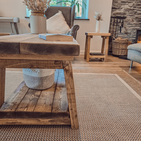 CARA Rustic Wooden Coffee Table With Shelf