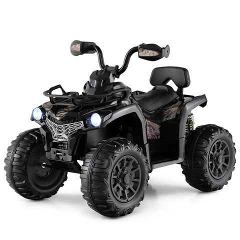 12V Electric Powered Quad Vehicle with Spring Suspension Oversized Wheels and Storage Basket-Black