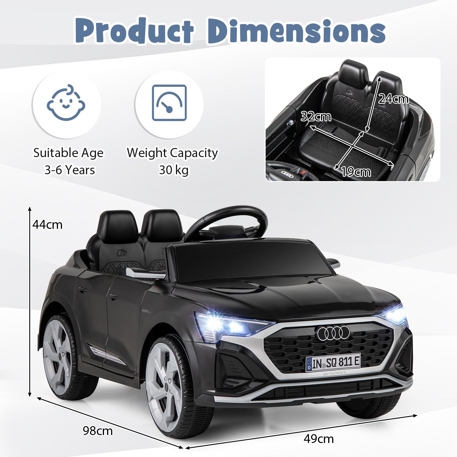 12V Kids Ride On Car with Remote Control and 4 Wheels Suspension-Black