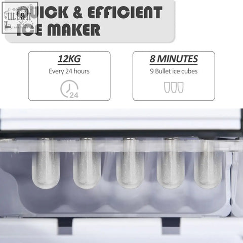 White countertop ice maker 12kg 24h with scoop basket makes 9 bullet ice cubes in 8 minutes perfect for home office