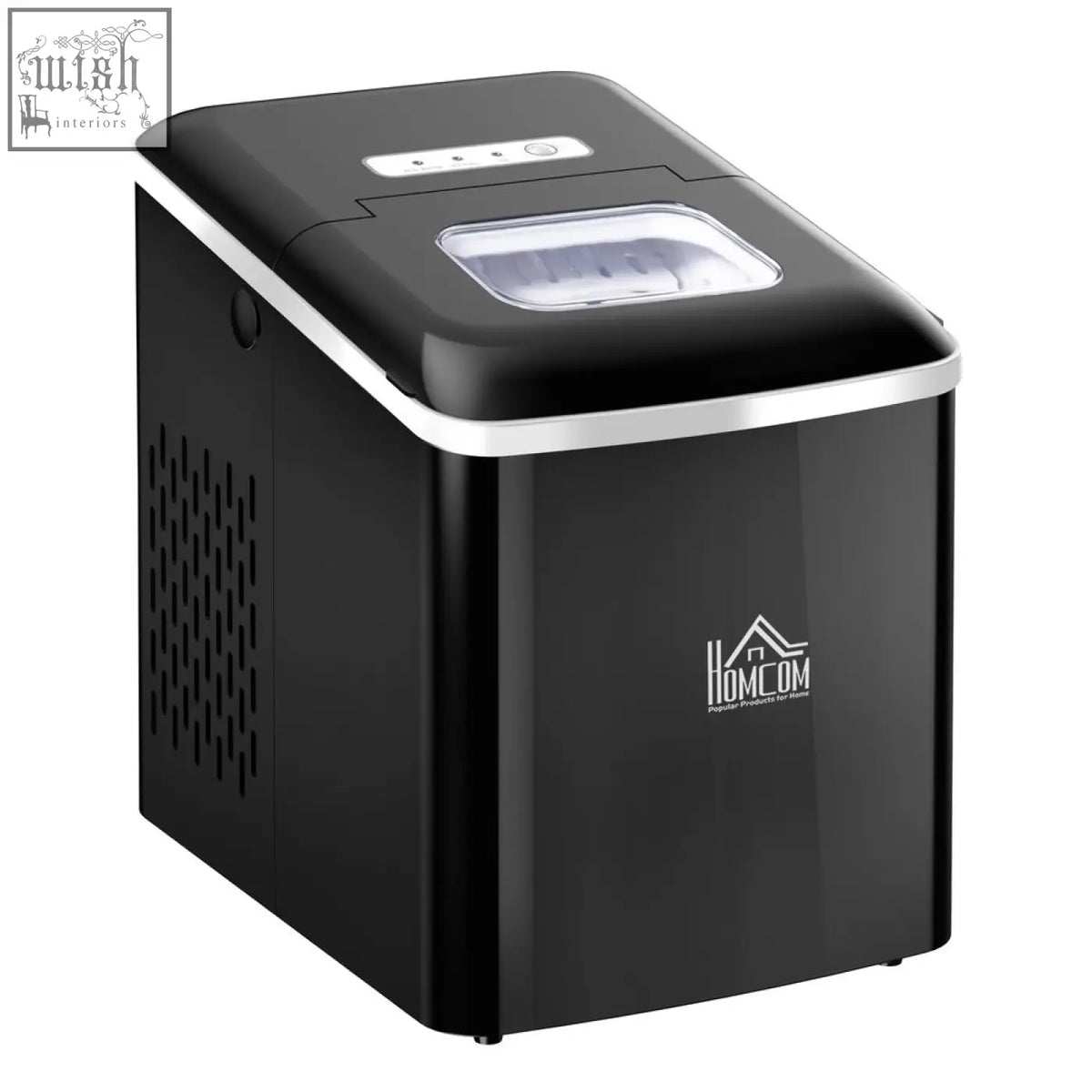 Black homcom countertop ice maker with silver trim 12kg 24h capacity and scoop basket perfect for home office use