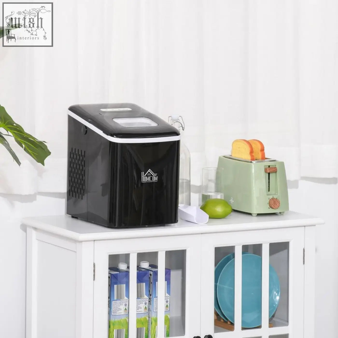 Black and white homcom ice maker with 12kg 24h capacity and scoop basket perfect for home office use
