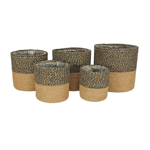 Set of 5 Jute Basket with Liner (Two Tone)