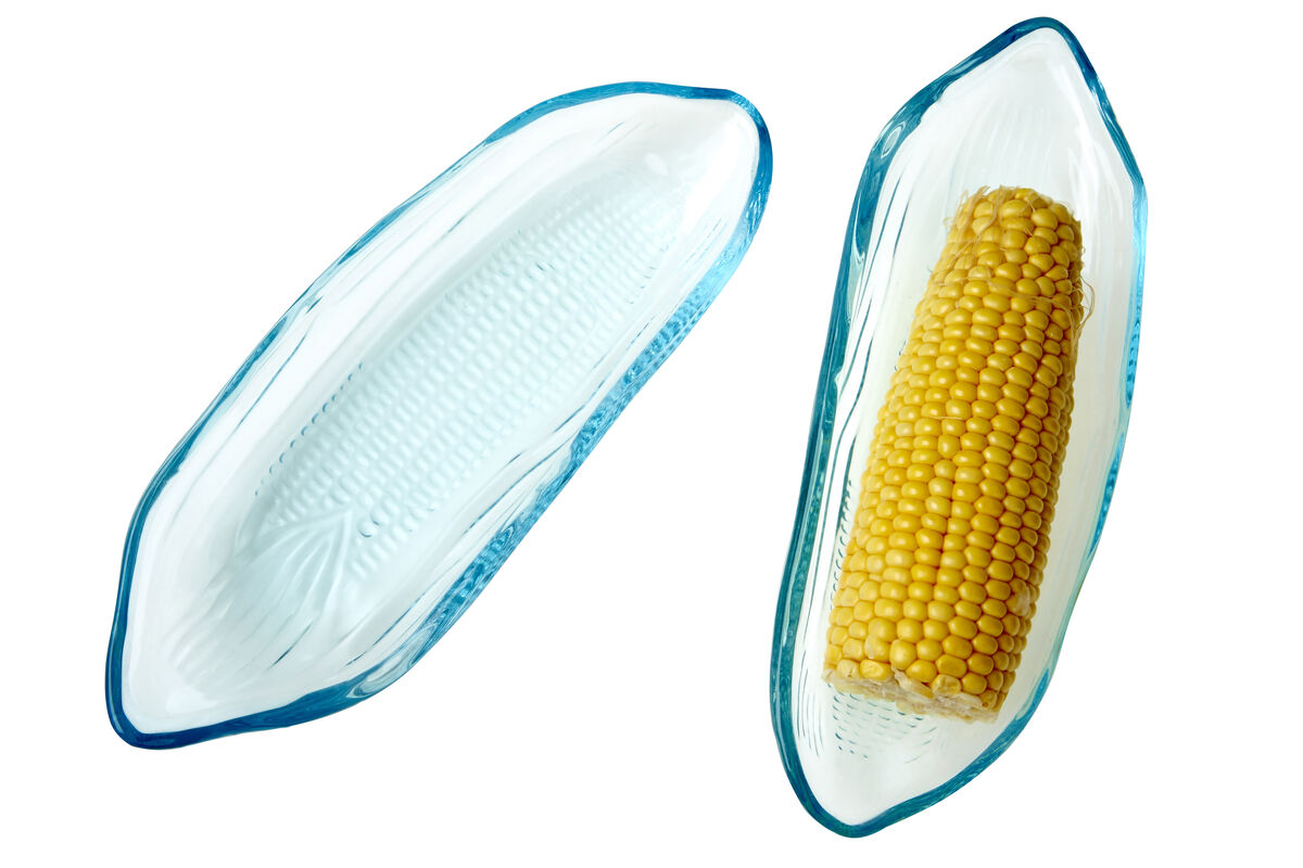Vidrio Set Of Two Corn On The Cob Blue Coloured Glass Dishes