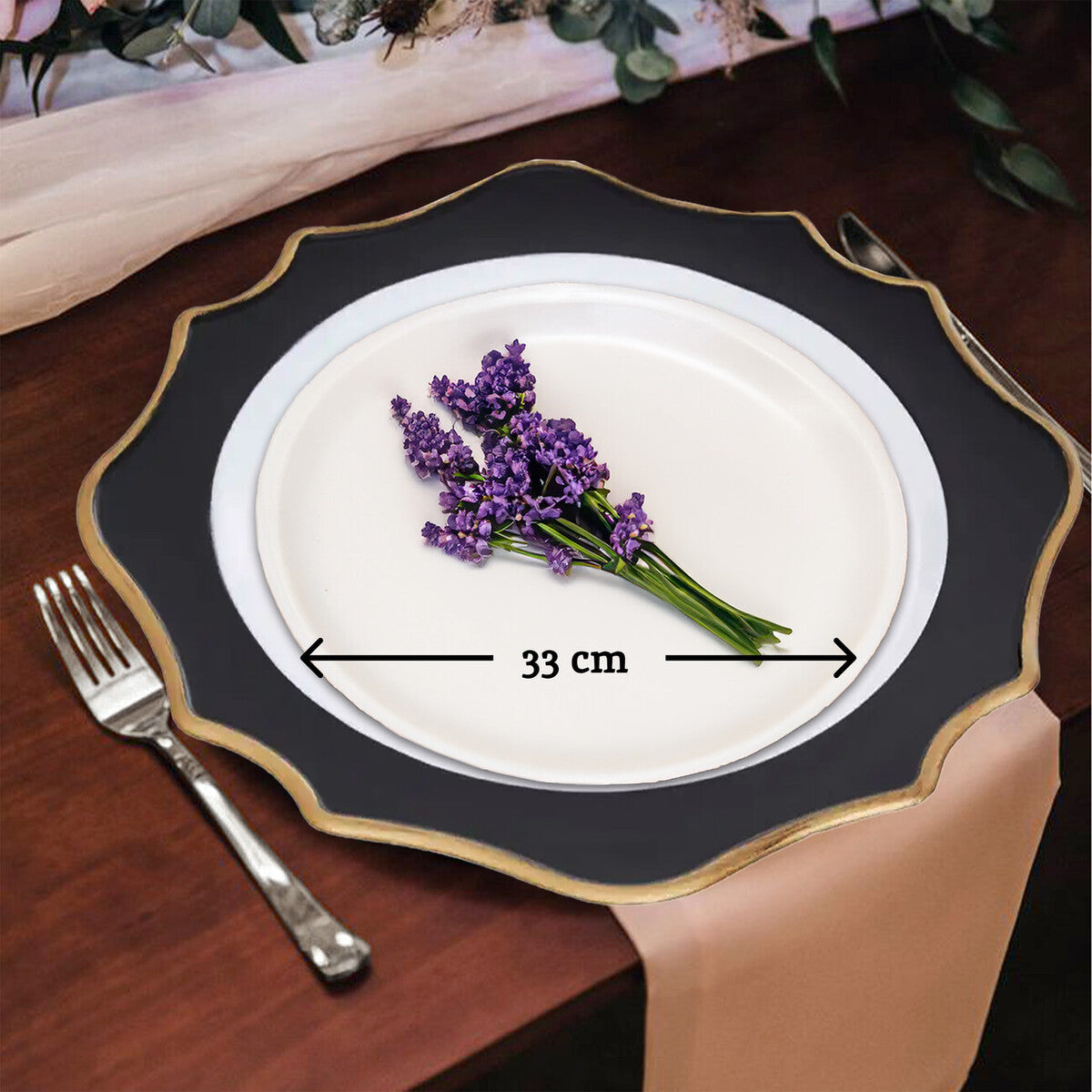 Dia White And Black Scalloped Charger Plate