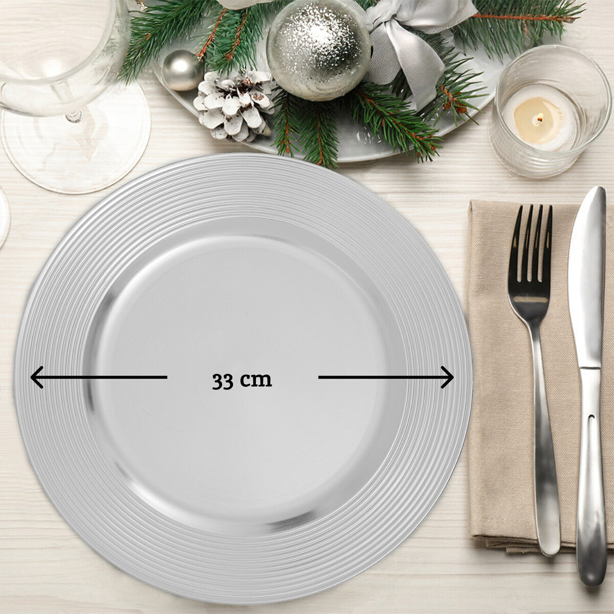 Dia Silver Finish Ribbed Charger Plate