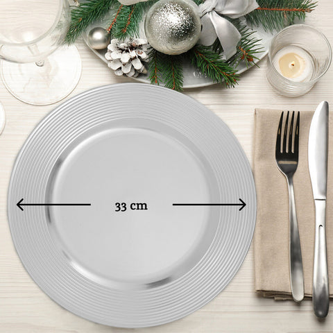 Dia Silver Finish Ribbed Charger Plate