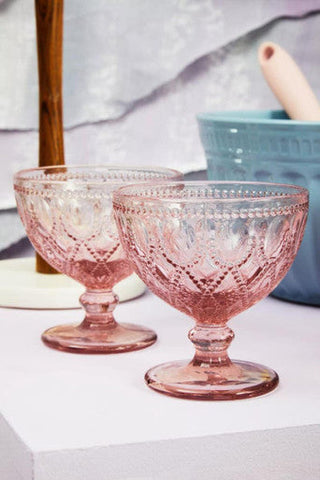 Fleur Set Of Two Pink Glass Sundae Dishes