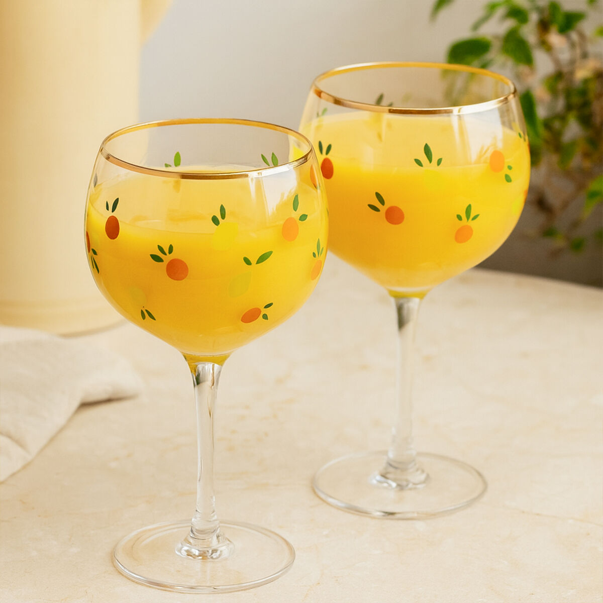 Mila Set Of 2 Citrus Design Gin Glasses