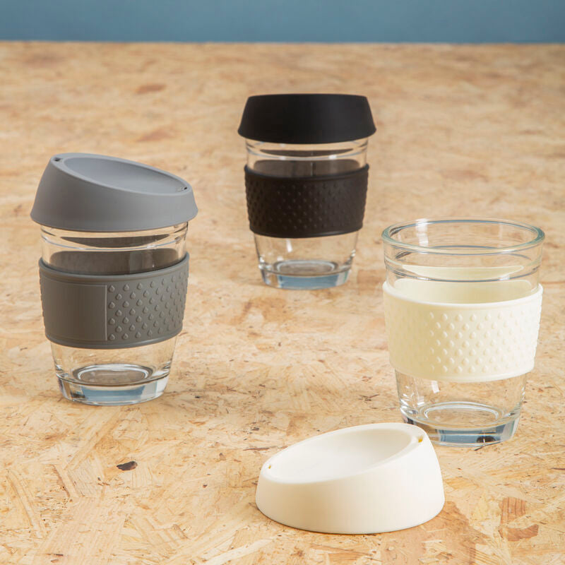Mimo Glass Mug With Grey Silicone Band Lid